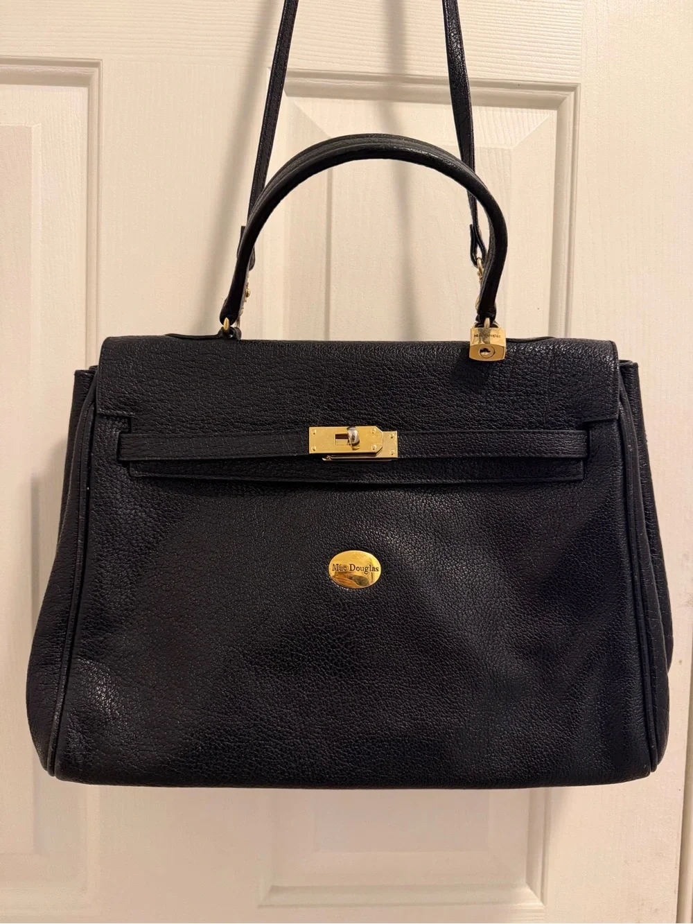 Classic Black Leather Top-Handle Shoulder Bag